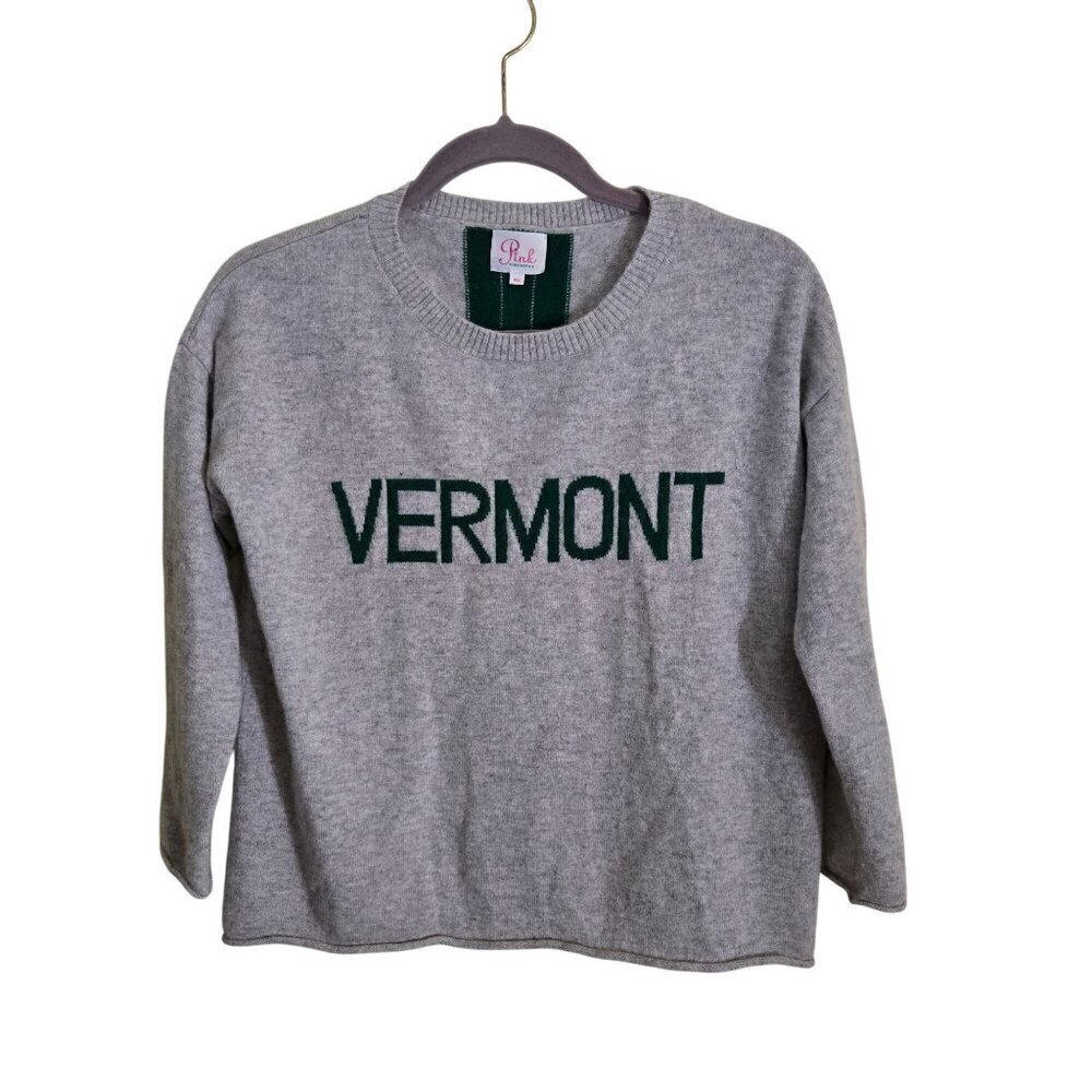 Pink Pineapple Vermont 100% Cashmere Crewneck Striped Gray Green Sweater Size XS